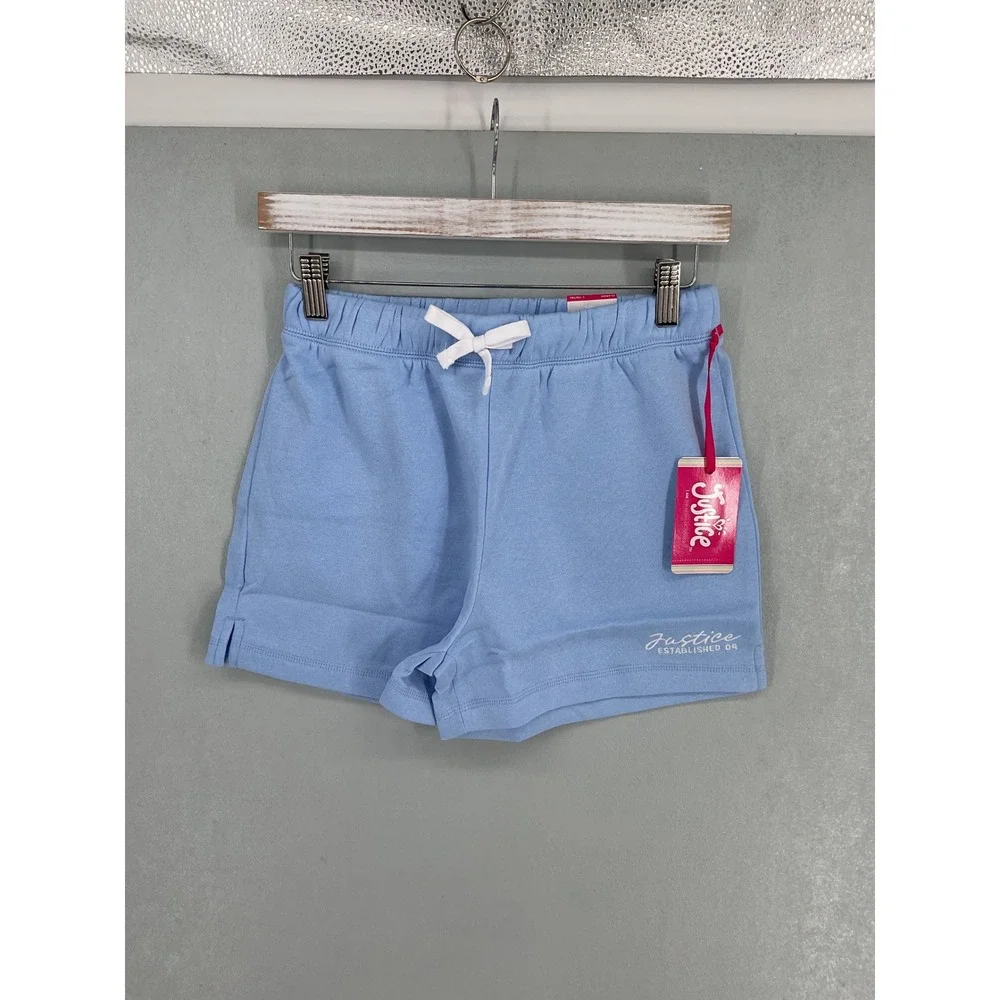 Justice Girls Sweatshorts Blue Fleece Lined Elastic Waist Size L 12/14